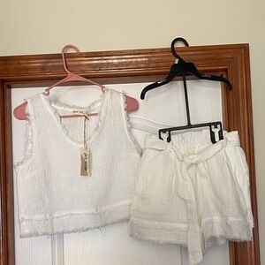 White Sleeveless Top and Shorts Set